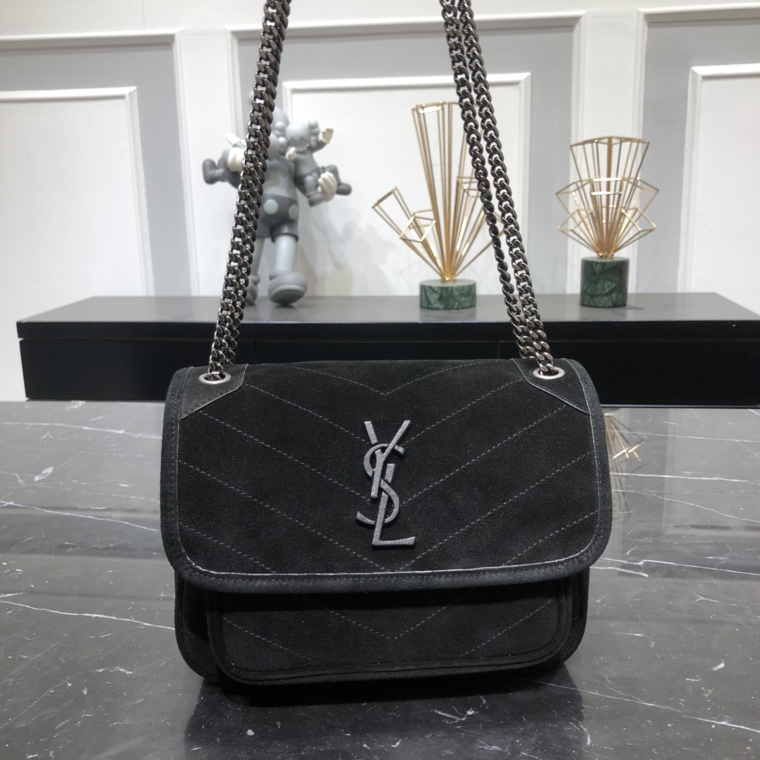 Saint Laurent Niki Baby Suede Calfskin Handbag Shoulder Bag Black 633160